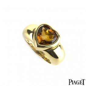 Piaget 18k Yellow Gold Orange Citrine Heart Ring Size M